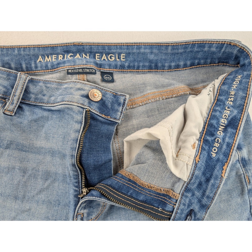 American Eagle High Waisted Distressed Skinny Jeans Womens 14 Light Wash - Picture 10 of 11